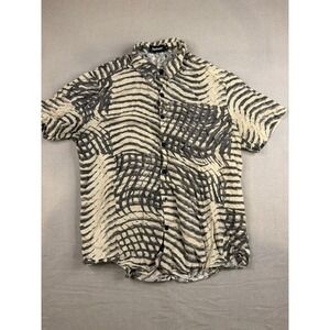 Vatpave Shirt Mens M Beige Short Sleeve Button Up Abstract Wave Zebra Print